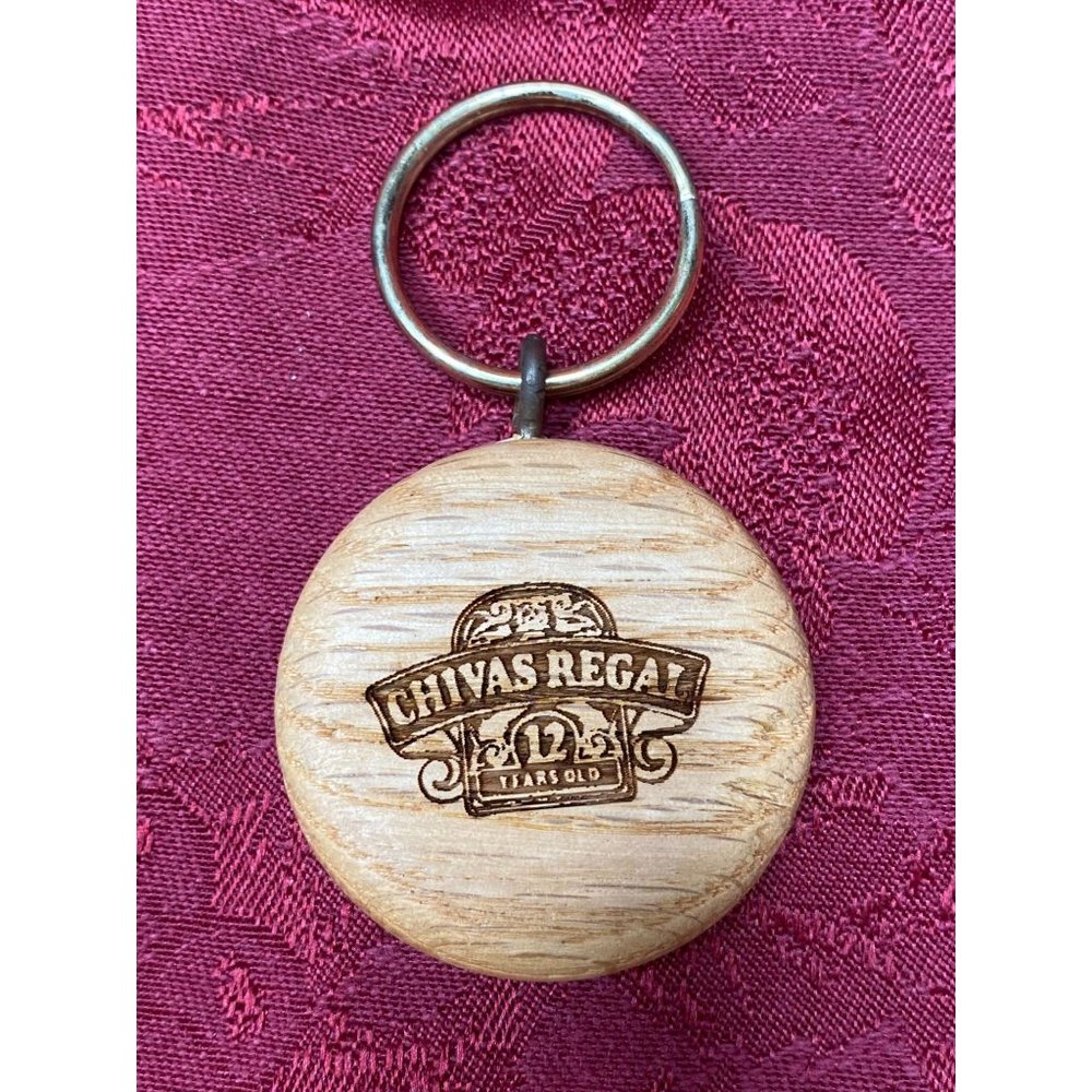 Vintage Chivas Scotch Regal Wooden Keychain ** Collectible  1 3/4"